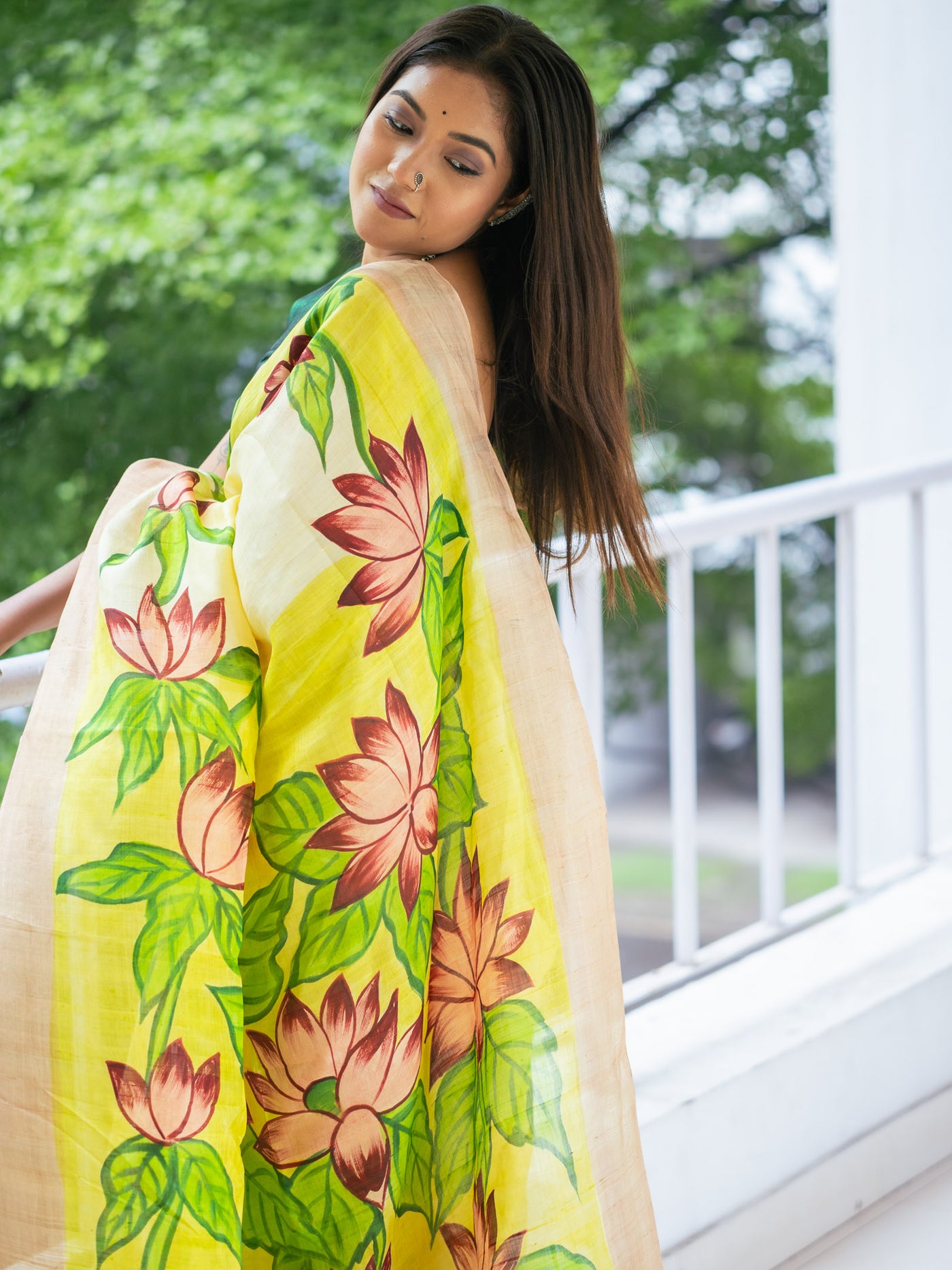 Kheshtra hand painted silk Saree - Uttariya
