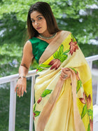Kheshtra hand painted silk Saree - Uttariya