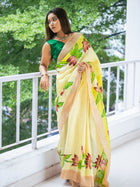 Kheshtra hand painted silk Saree - Uttariya