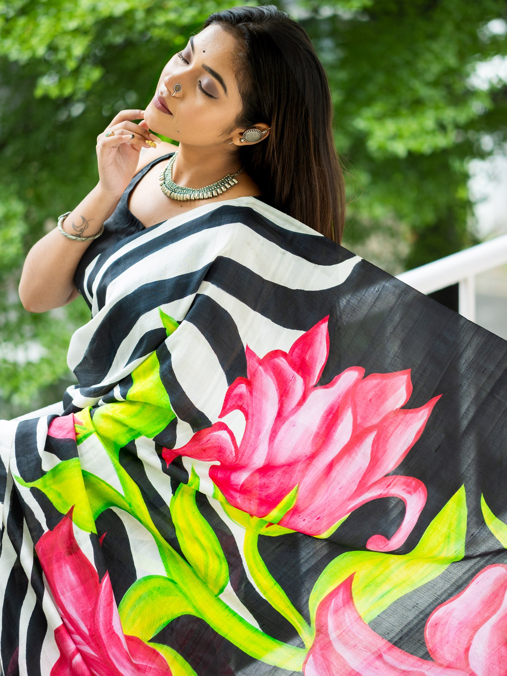 Orchid hand painted silk Saree