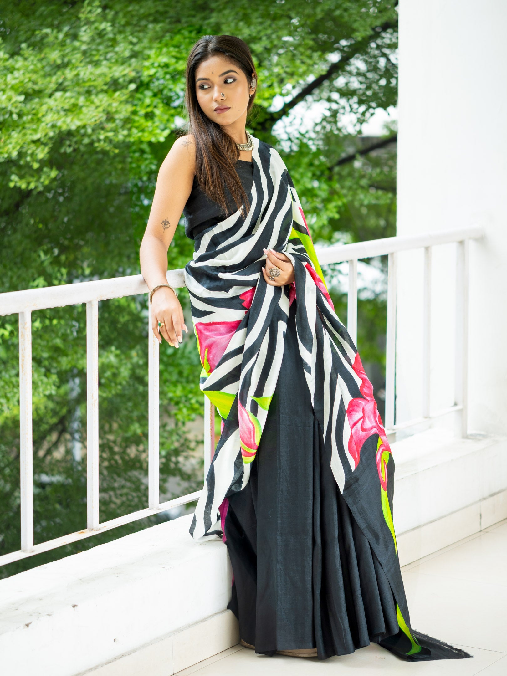 Orchid hand painted silk Saree