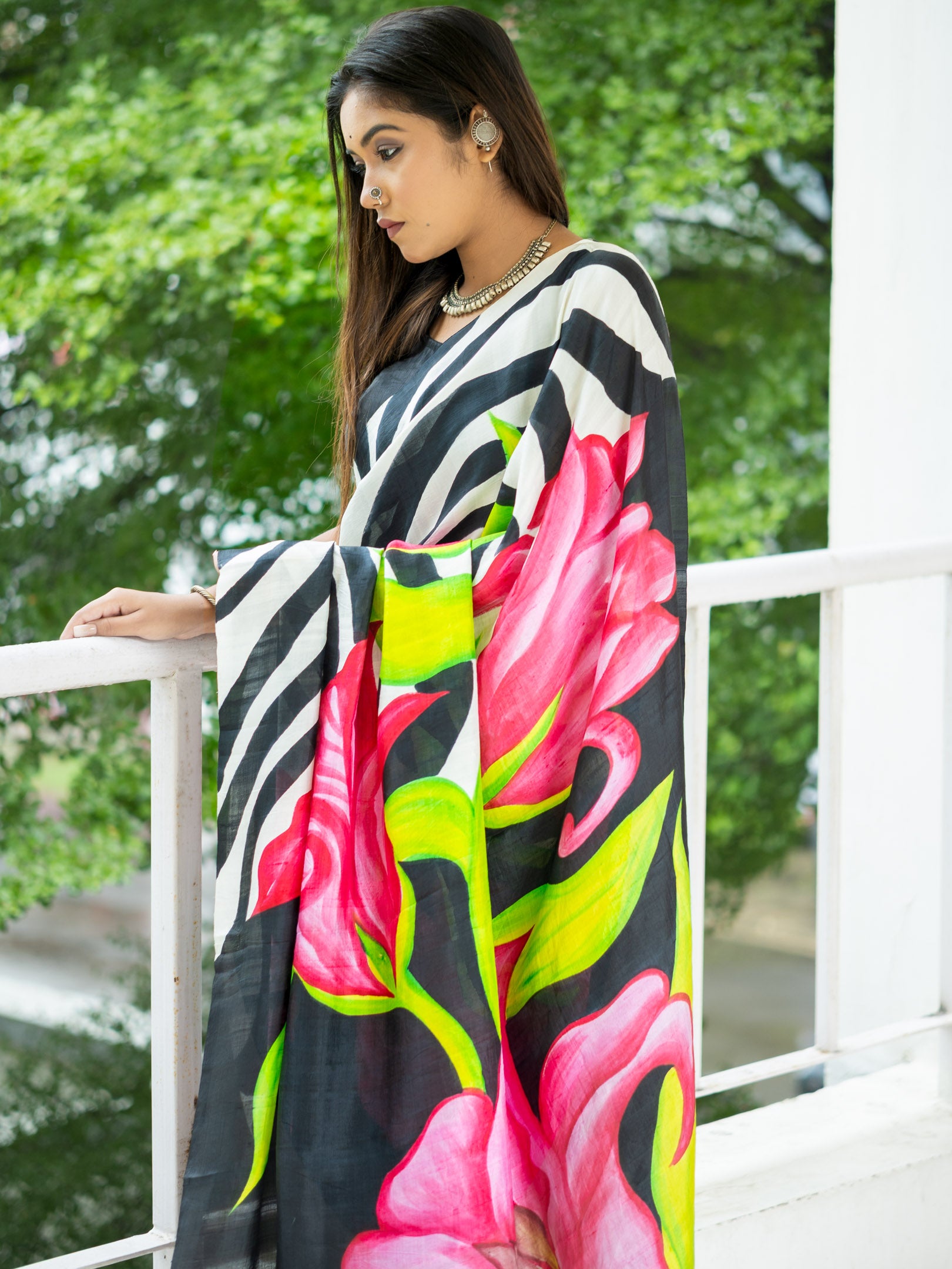 Orchid hand painted silk Saree