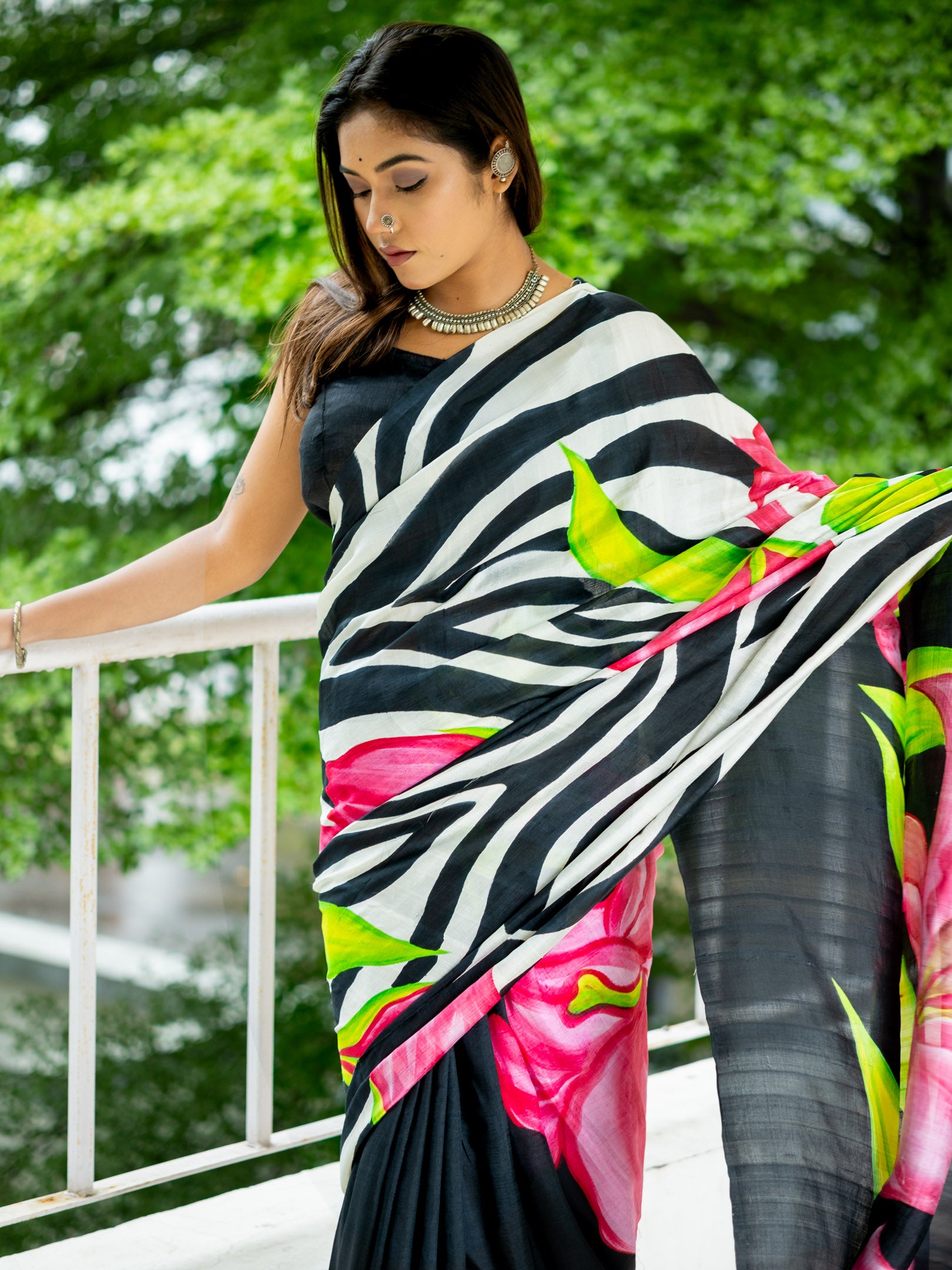 Orchid hand painted silk Saree