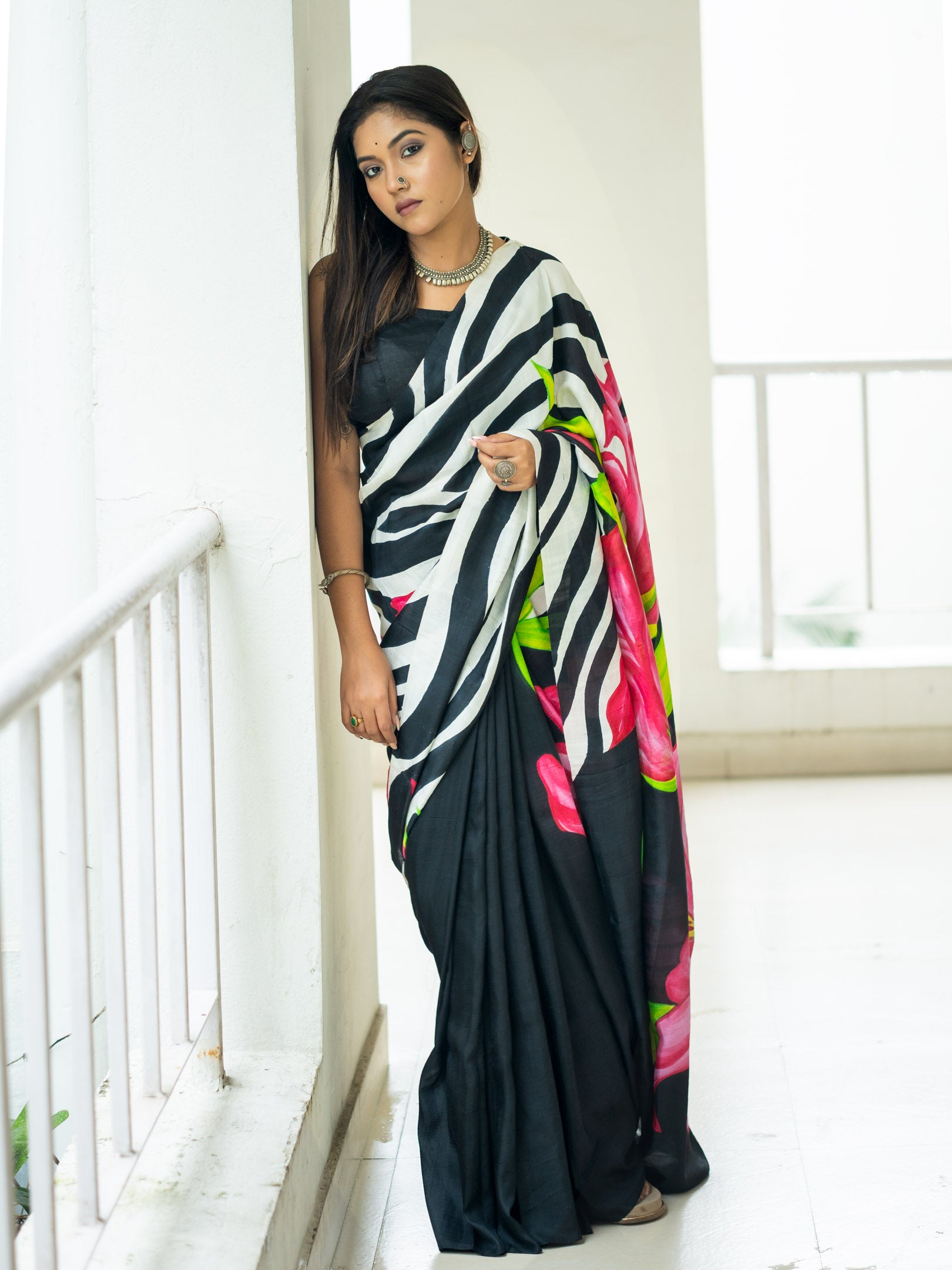 Orchid hand painted silk Saree