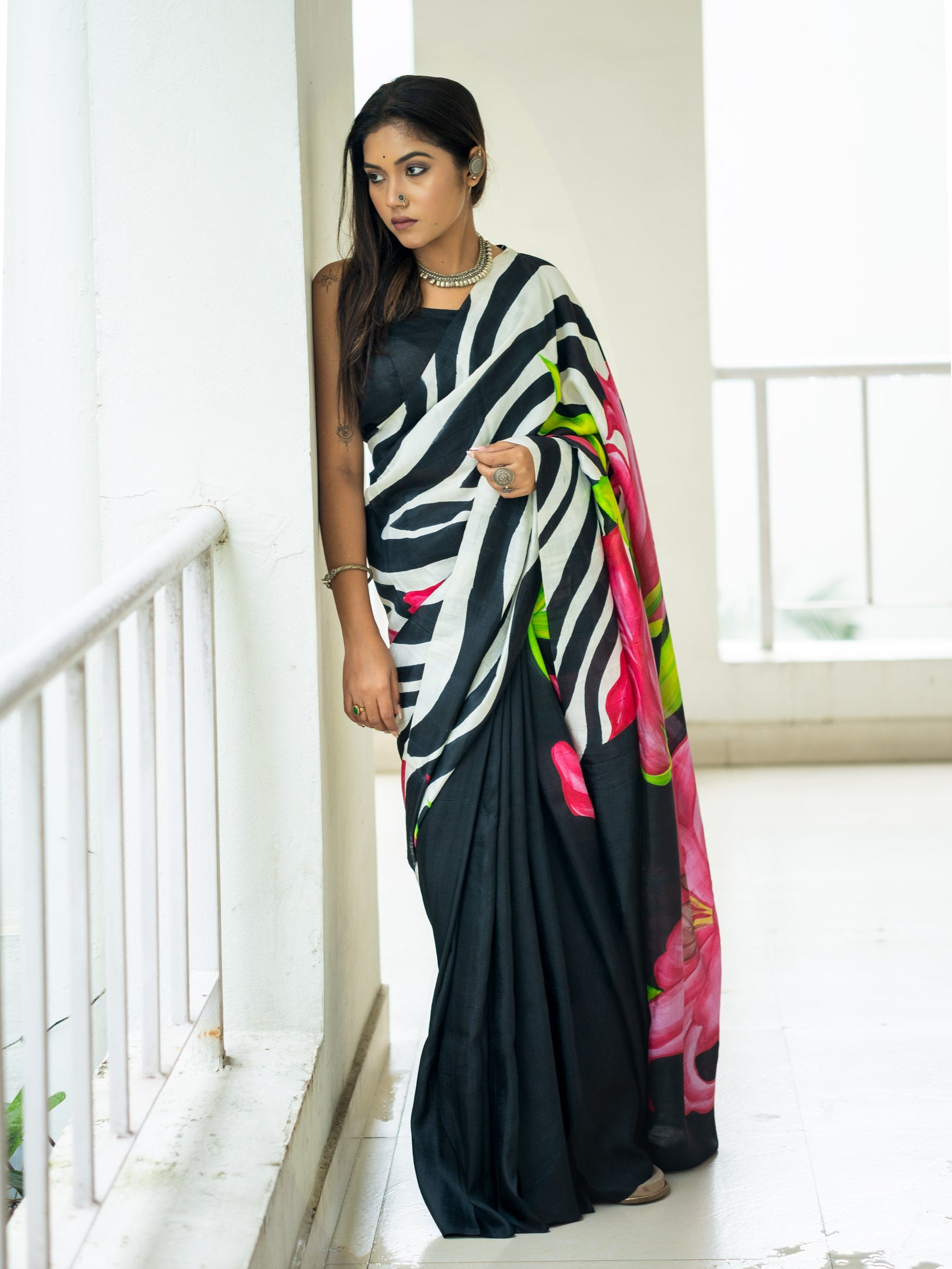Orchid hand painted silk Saree
