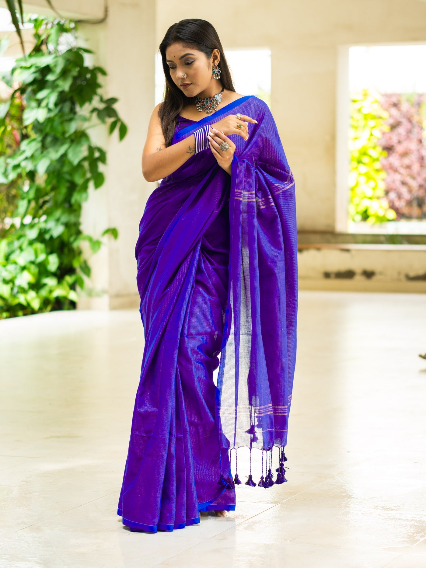 Peacock Blue Saree - Uttariya