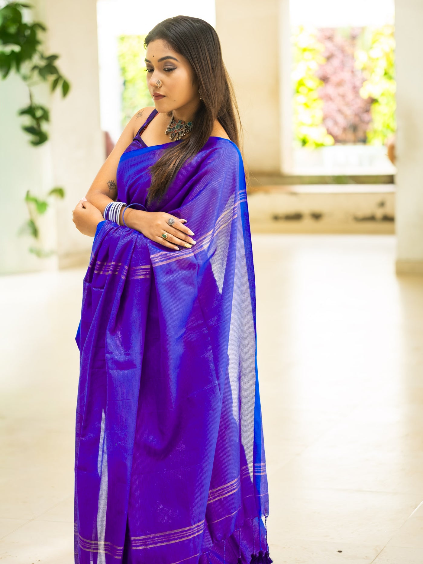 Peacock Blue Saree - Uttariya