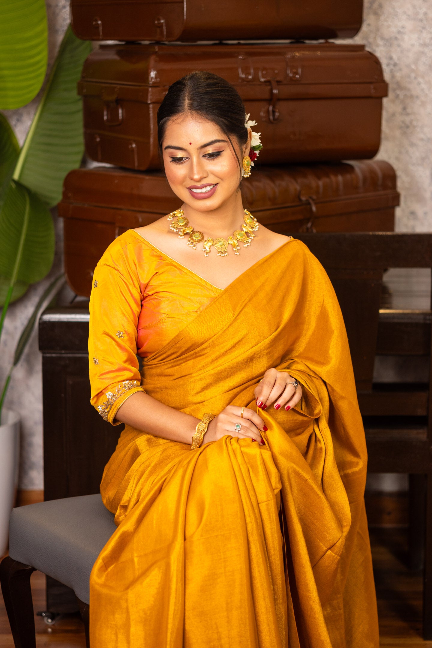 Gold Mulberry silk Saree