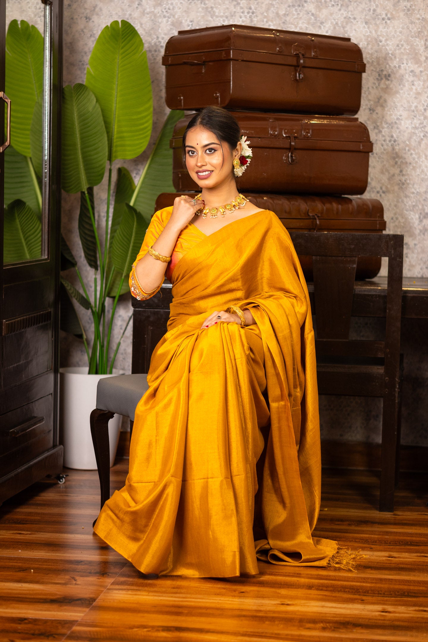 Gold Mulberry silk Saree