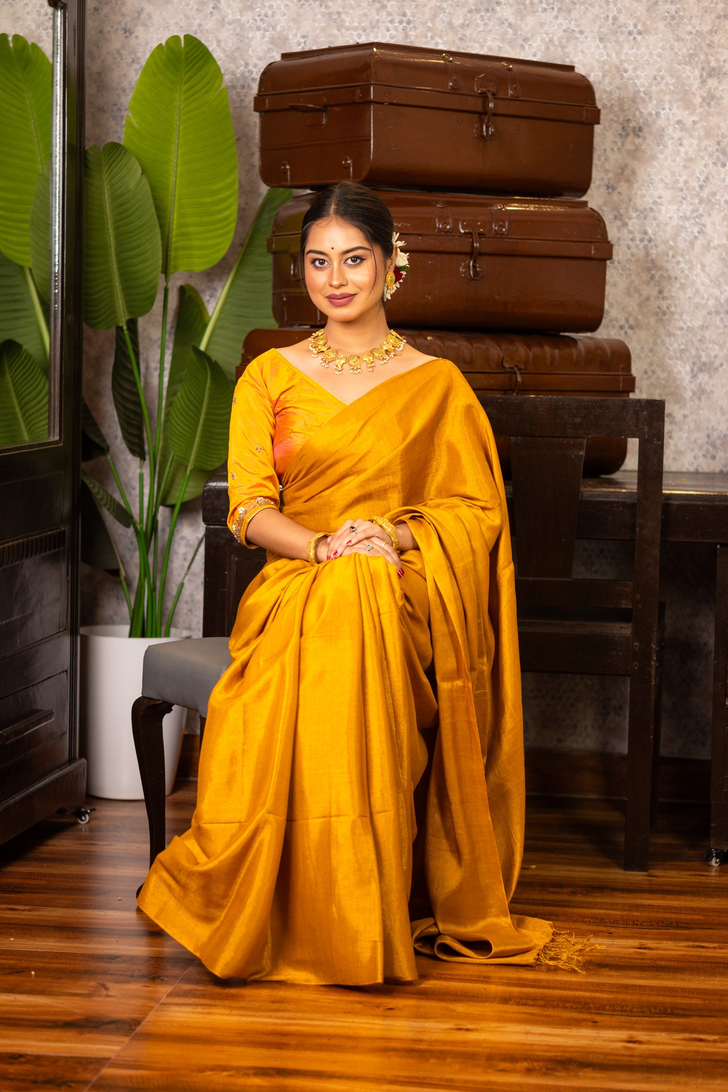 Gold Mulberry silk Saree