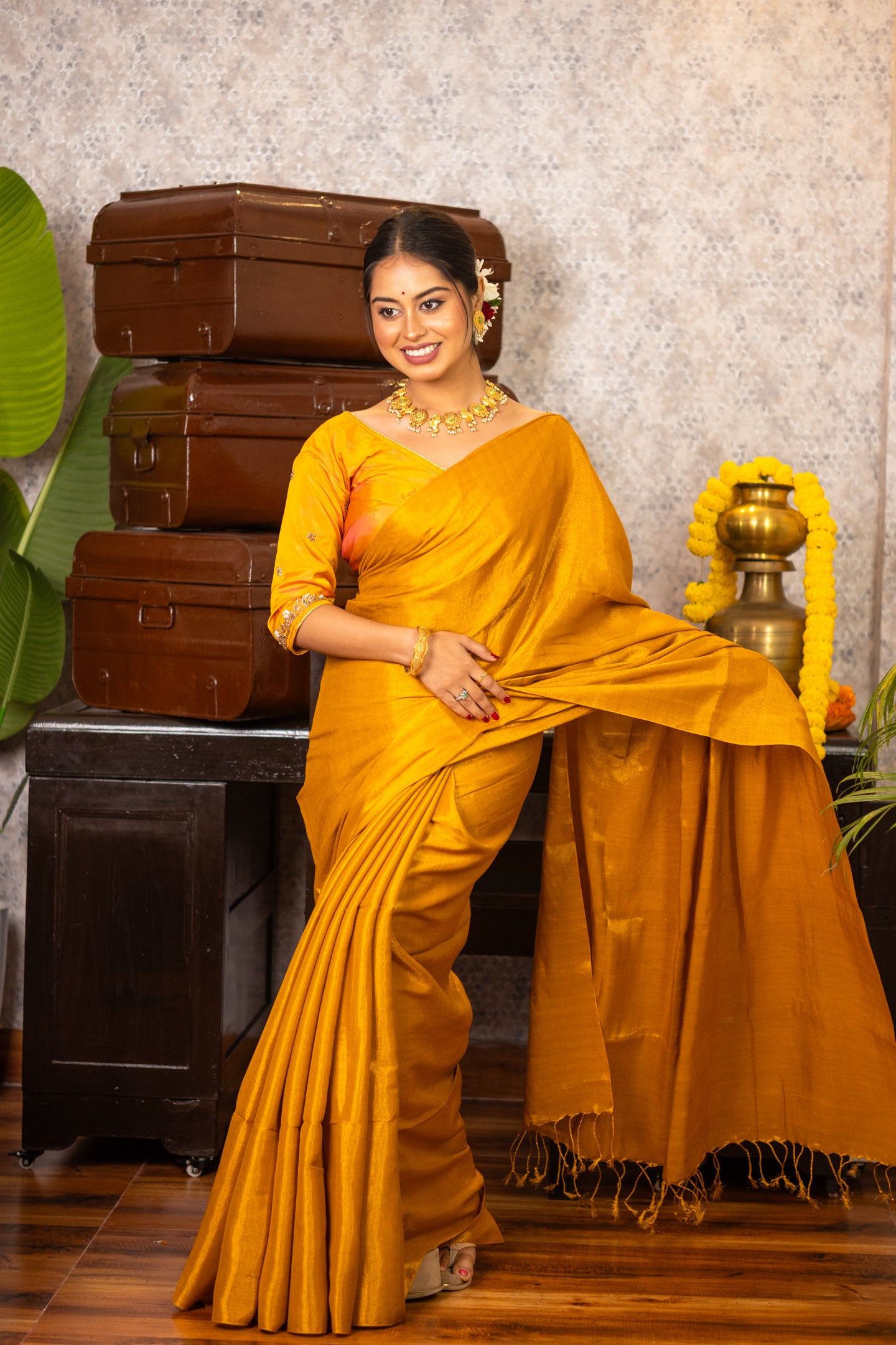 Gold Mulberry silk Saree