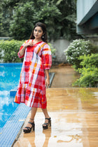 Laal Mela — Handwoven Gamcha Check Dress - Uttariya