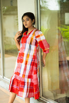 Laal Mela — Handwoven Gamcha Check Dress - Uttariya