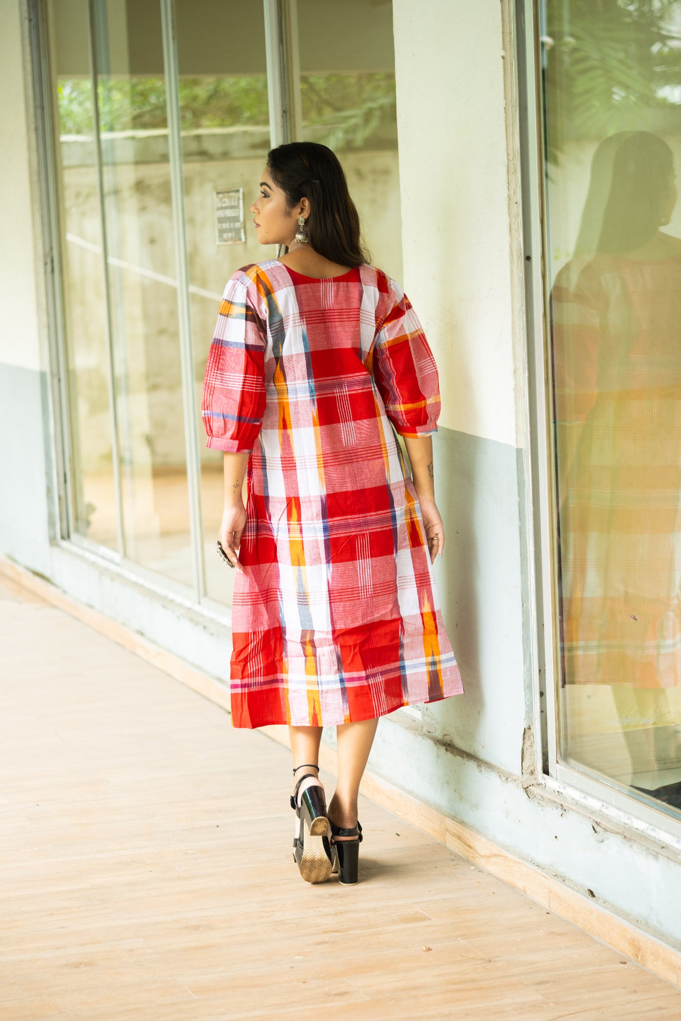 Laal Mela — Handwoven Gamcha Check Dress - Uttariya