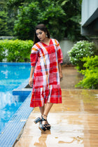 Laal Mela — Handwoven Gamcha Check Dress - Uttariya