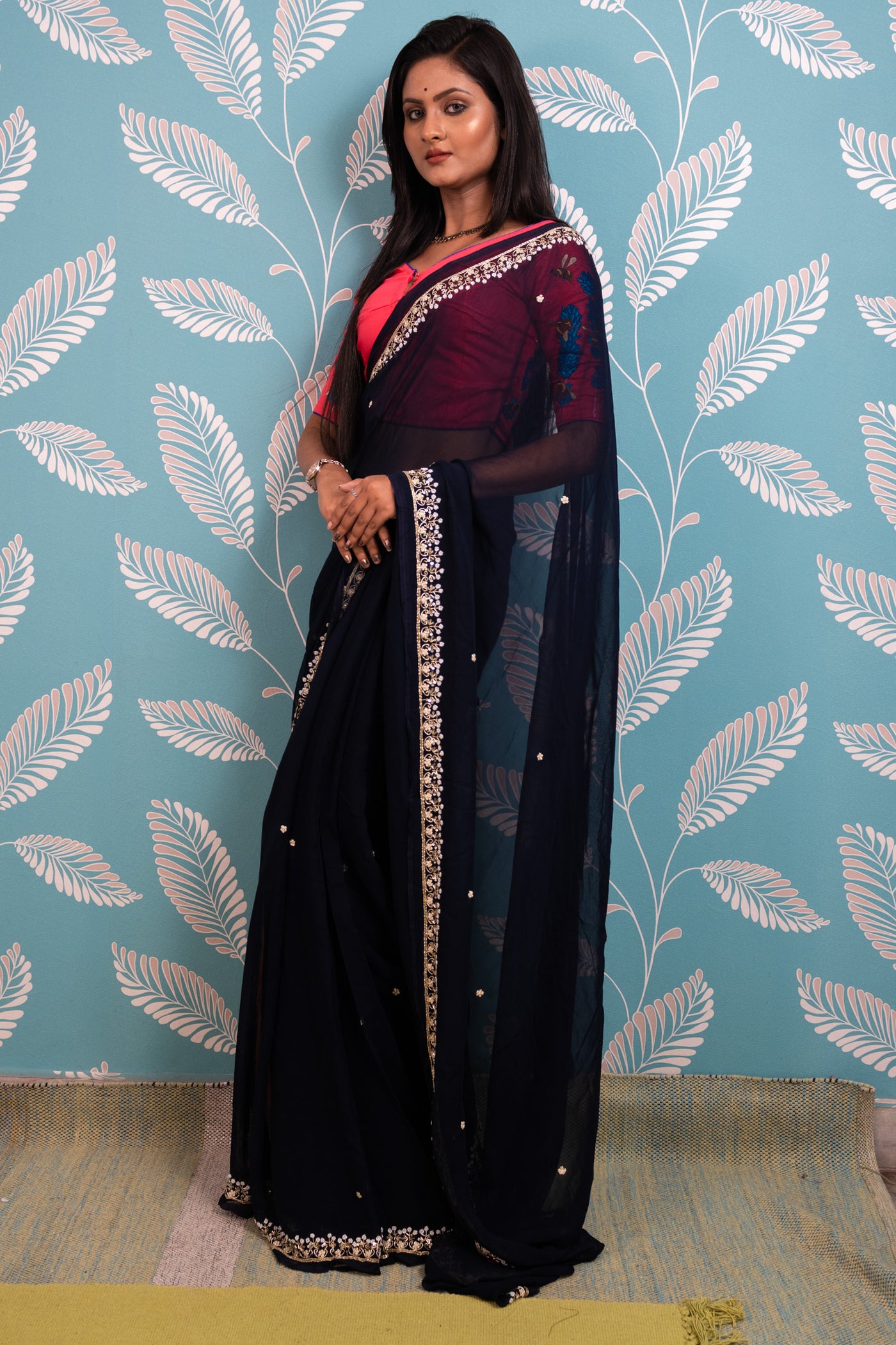 Navy Sitara Saree - Uttariya