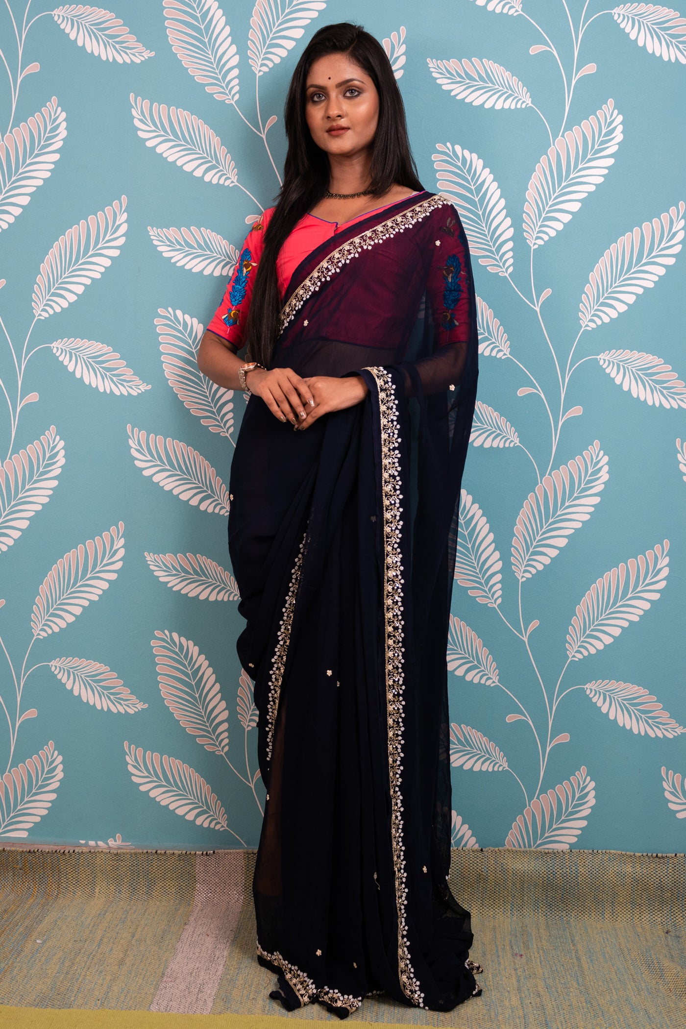 Navy Sitara Saree - Uttariya
