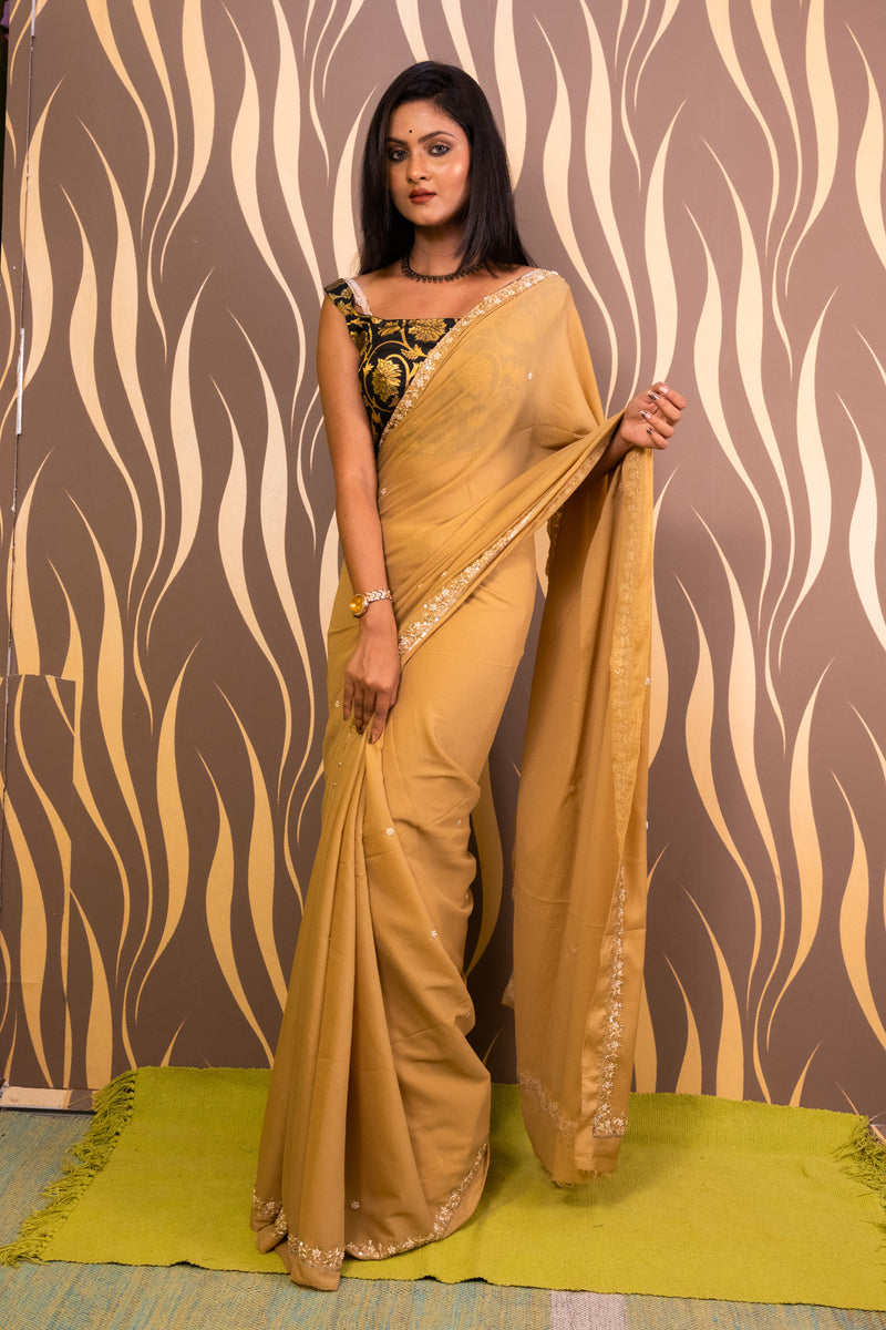 Sheen Gold Mulberry Zardousi Saree