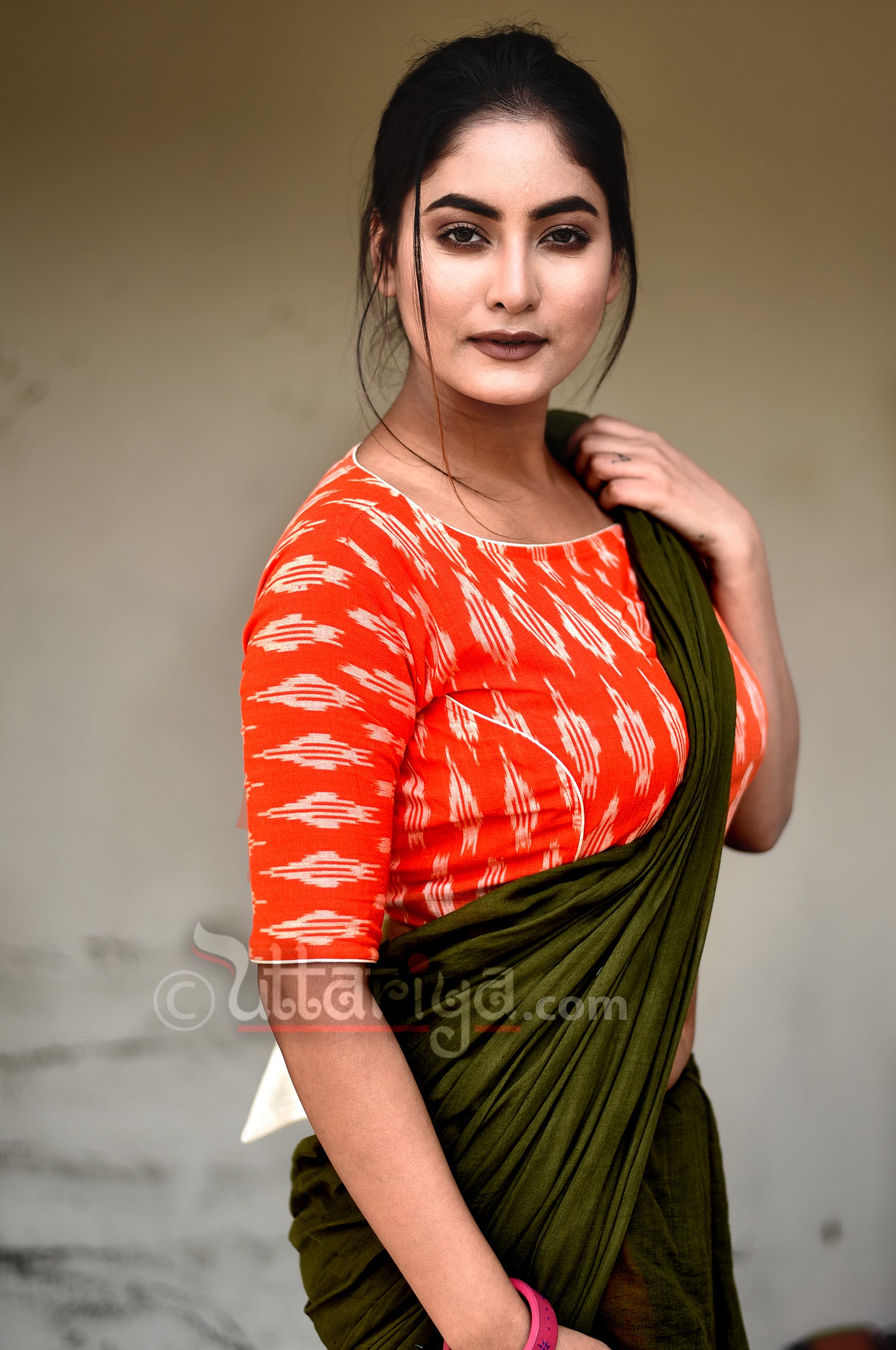 Orange Pulp Cotton Blouse for women - Uttariya