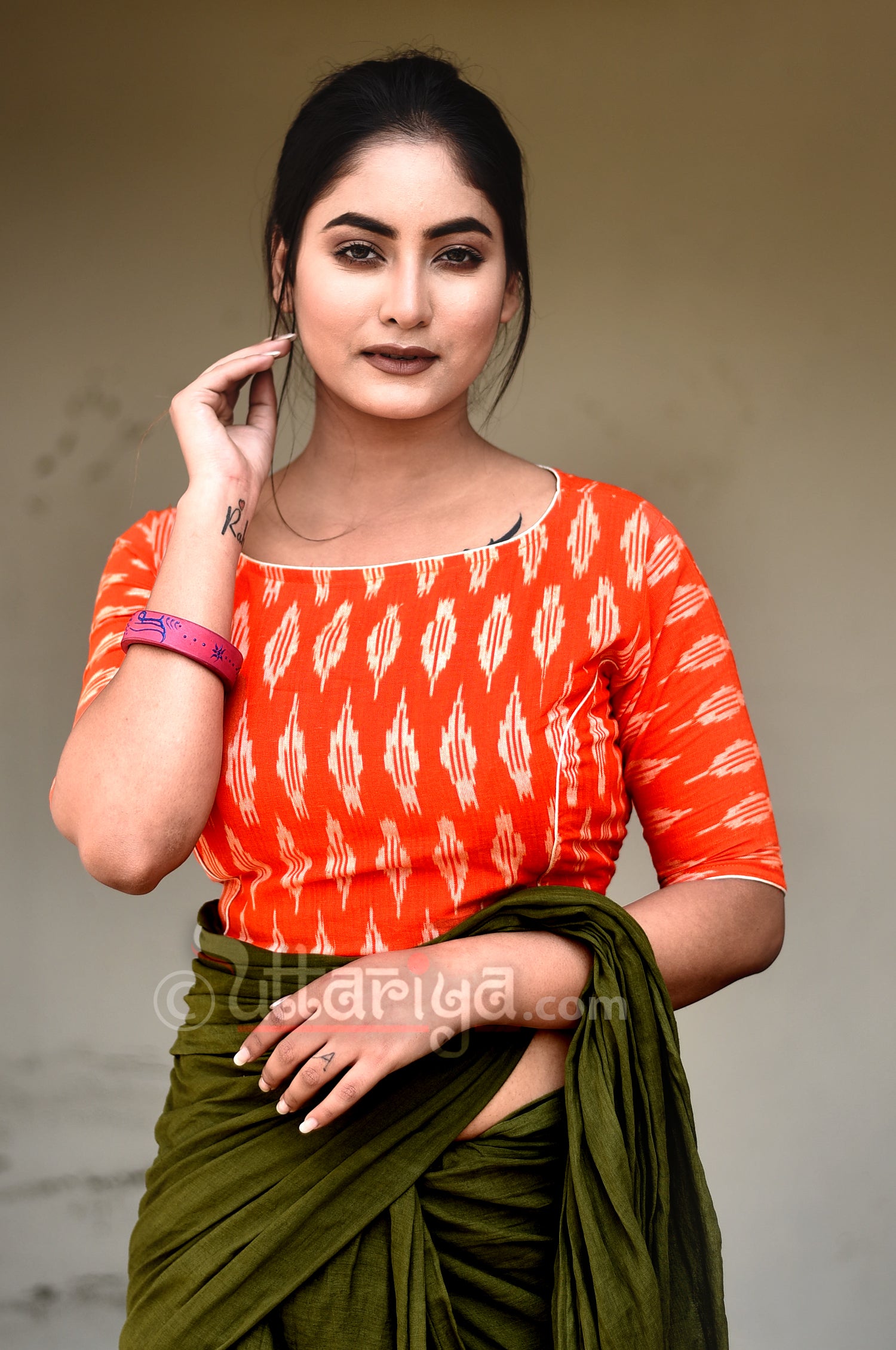 Orange Pulp Cotton Blouse for women - Uttariya