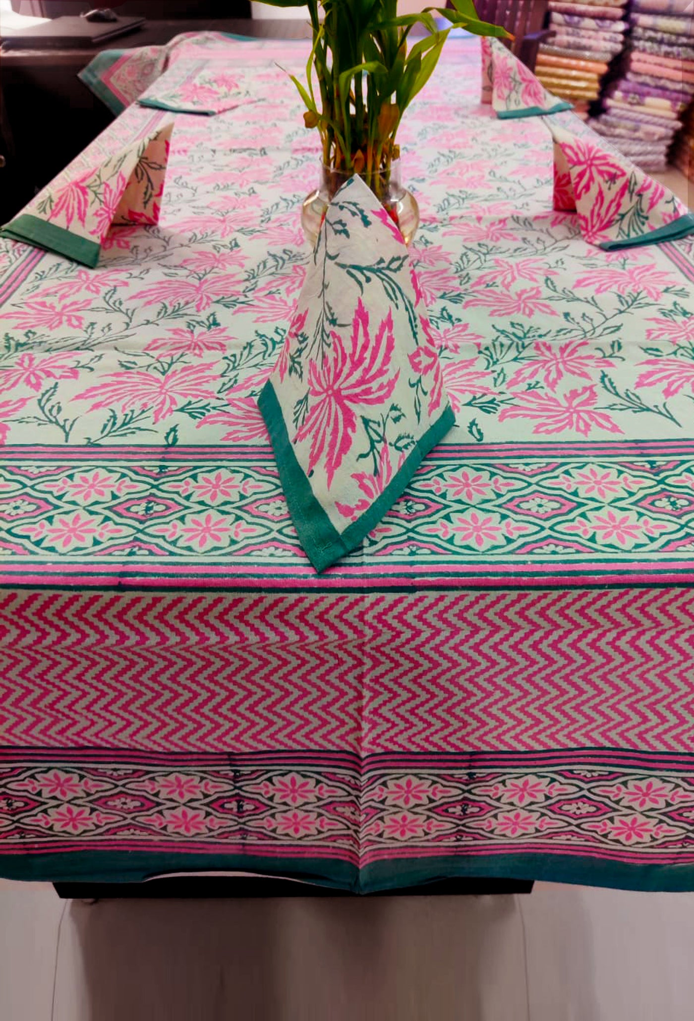 Wood Blocked Hand Block printed 6 seater table cover - Uttariya
