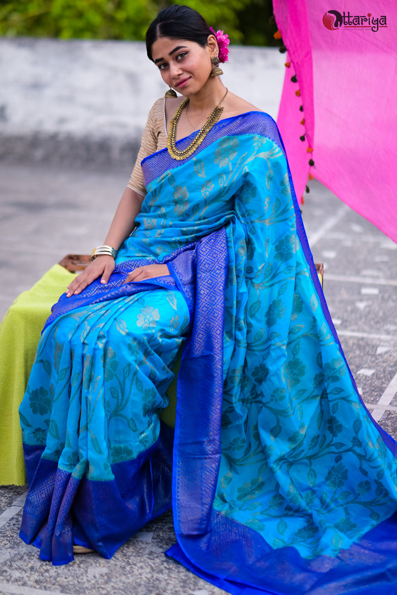 Sky Blue Banarasi Saree - Uttariya
