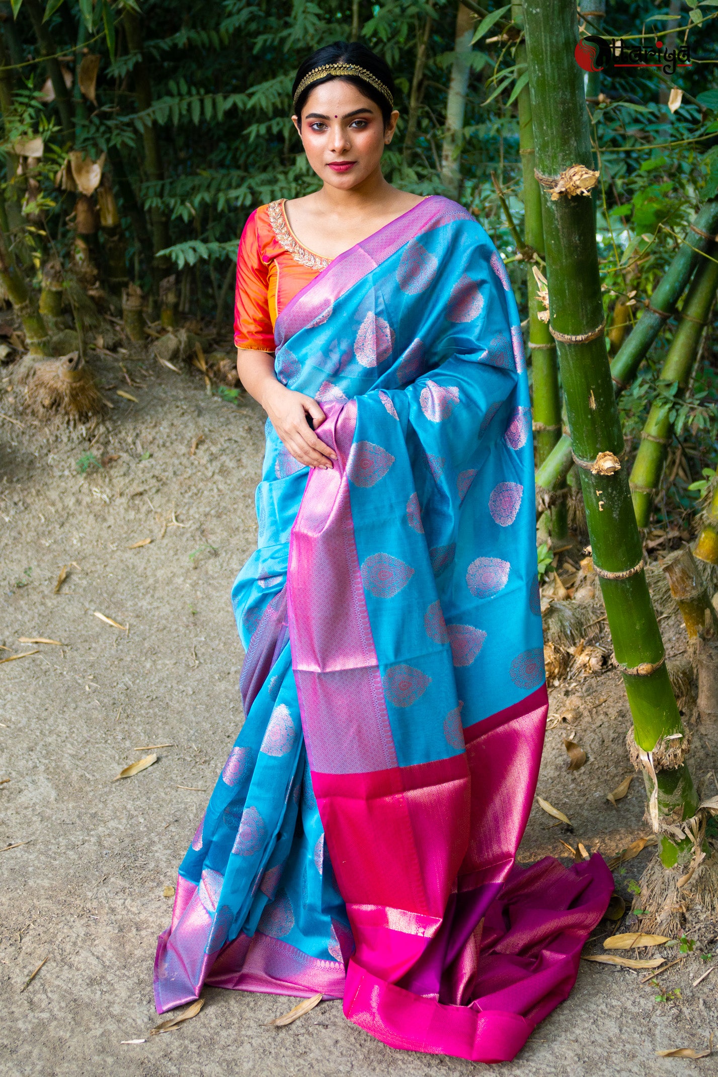 Dual shaded green and blue silk saree with blouse – Threads