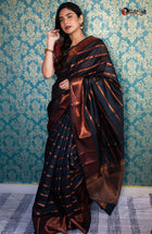 Black Banaras Silk Saree - Uttariya