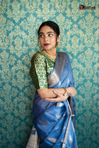 Gray Blue Banaras Silk Saree - Uttariya