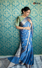 Gray Blue Banaras Silk Saree - Uttariya