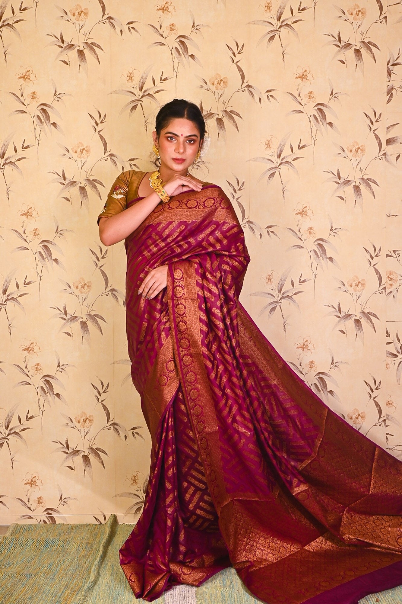 Wine Saree With Blouse