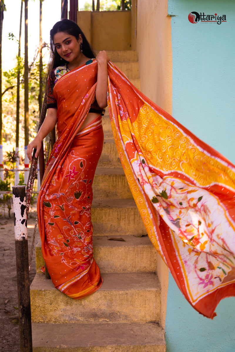 Batik Silk Saree in Mughal paint