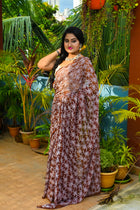 Chocolate Chikan Saree - Uttariya
