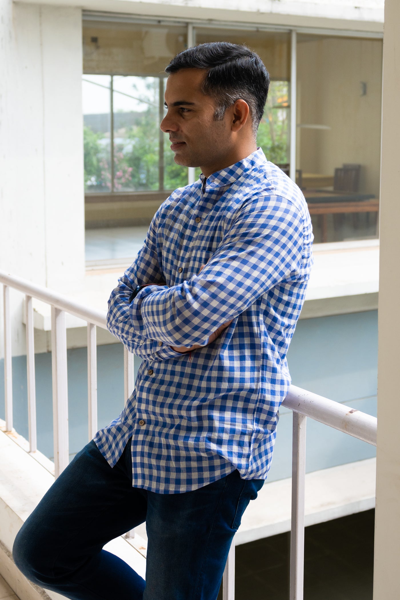 Cool Blue Handloom check shirt - Uttariya