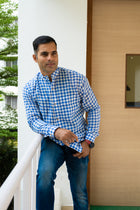 Cool Blue Handloom check shirt - Uttariya