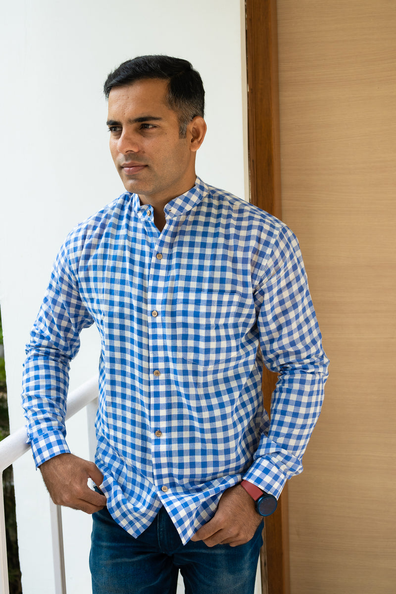 Pure cotton indigo check shirt