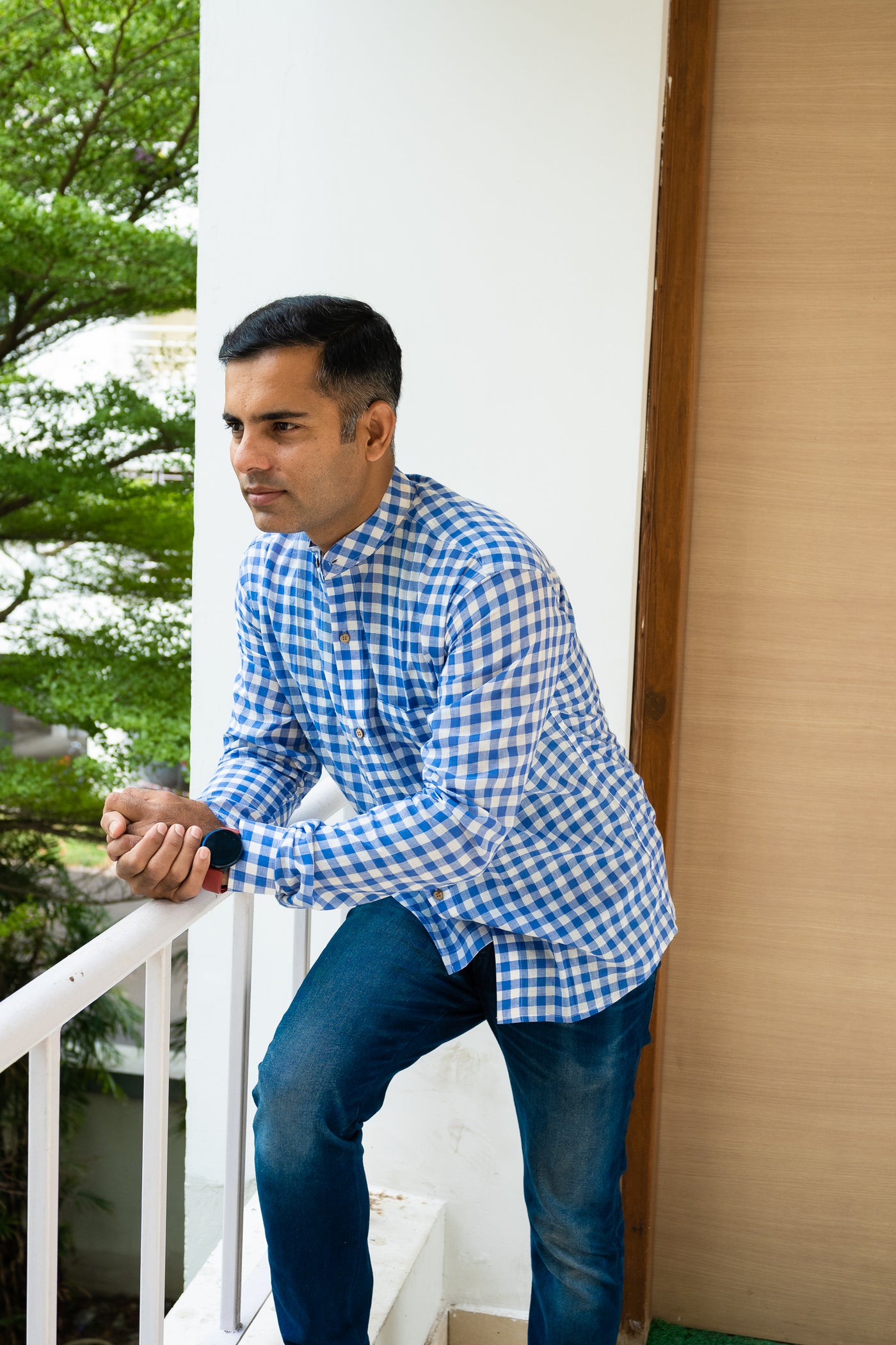 Pure cotton indigo check shirt - Uttariya