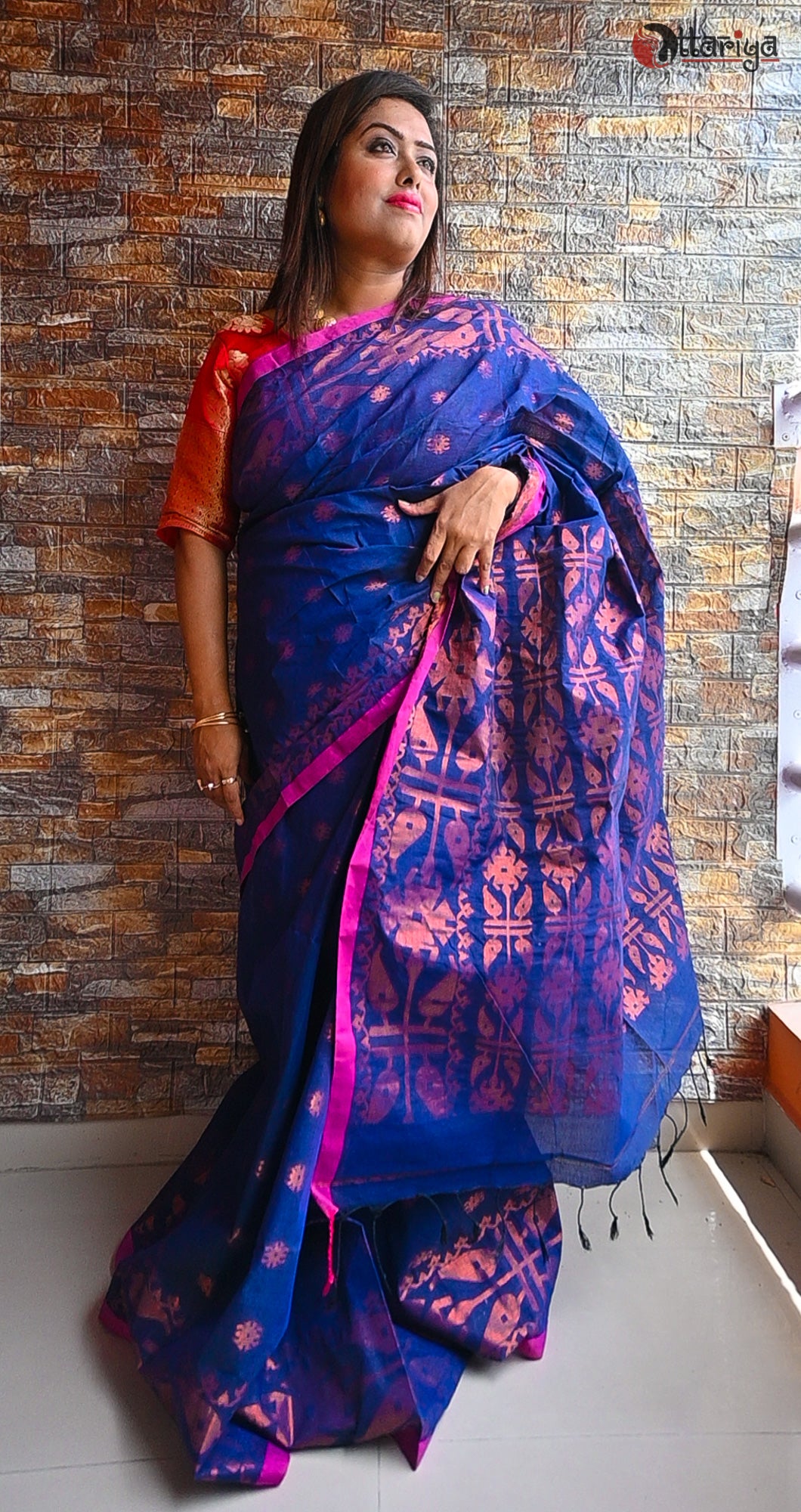 Mid night blue jamdani Saree - Uttariya