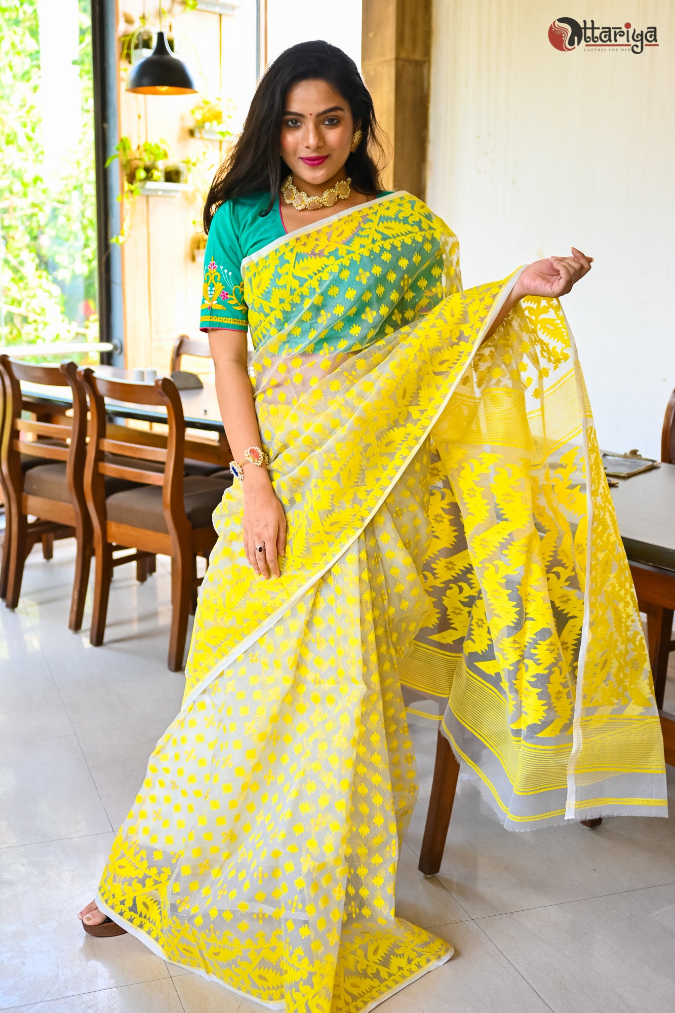 Buy Sea Green Color Dhakai Jamdani Moslin Silk Bangladeshi Saree (Without  Blouse) - MC250123 | www.maanacreation.com