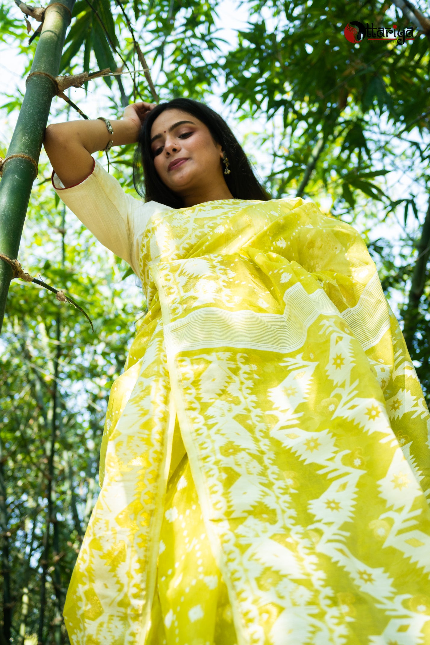 Handloom Yellow soft Cotton Jamdani Saree