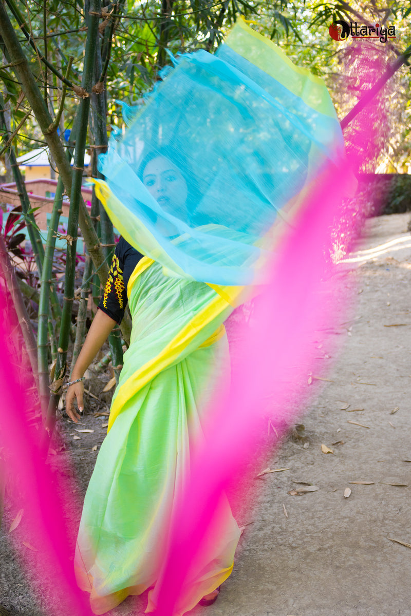 Lime pink bud saree