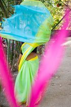 Lime pink bud saree - Uttariya