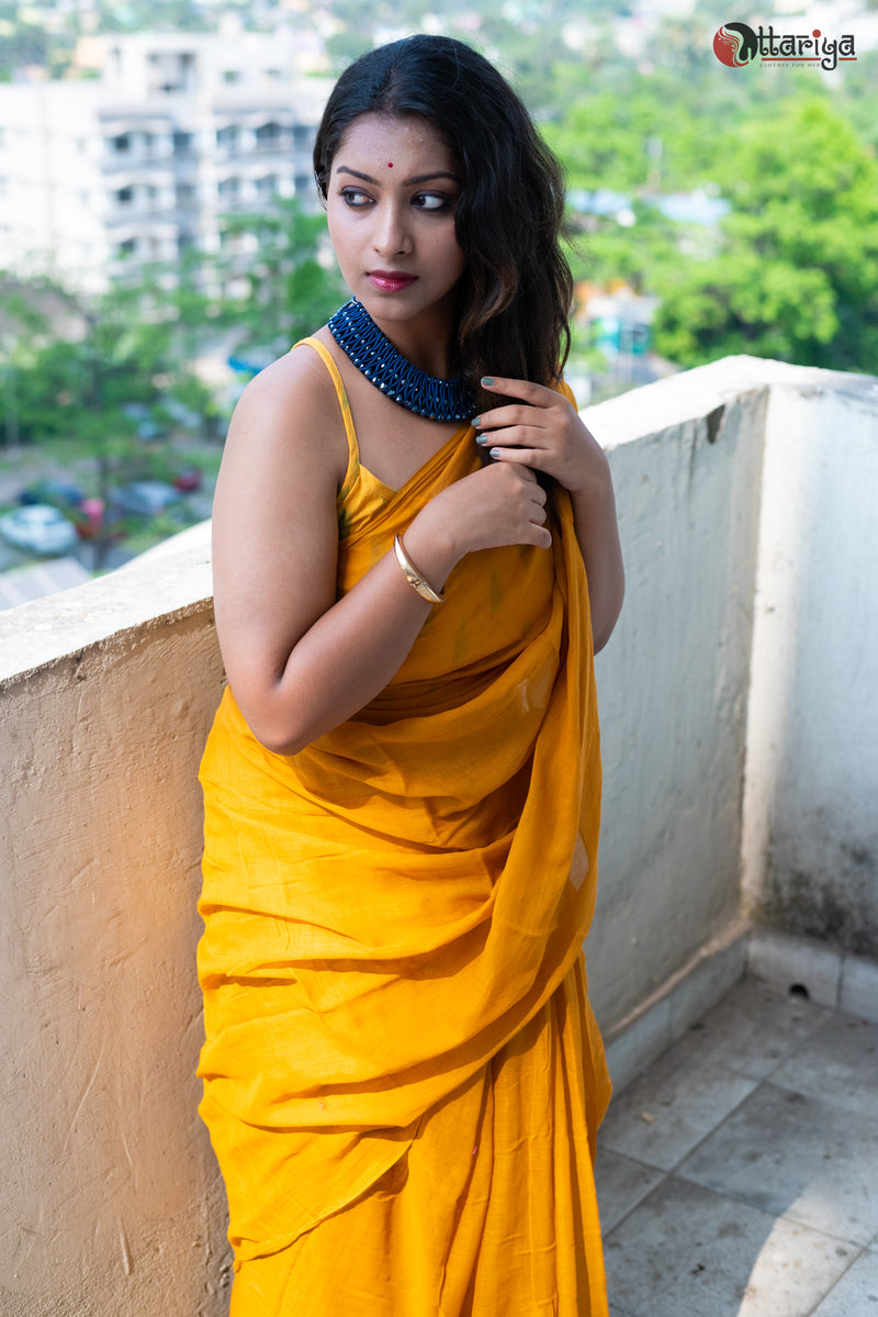 Handcrafted Yellow Dreamy Cotton Saree - Uttariya