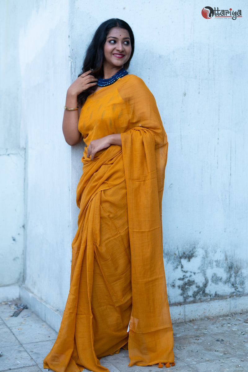 Handcrafted Yellow Dreamy Cotton Saree - Uttariya