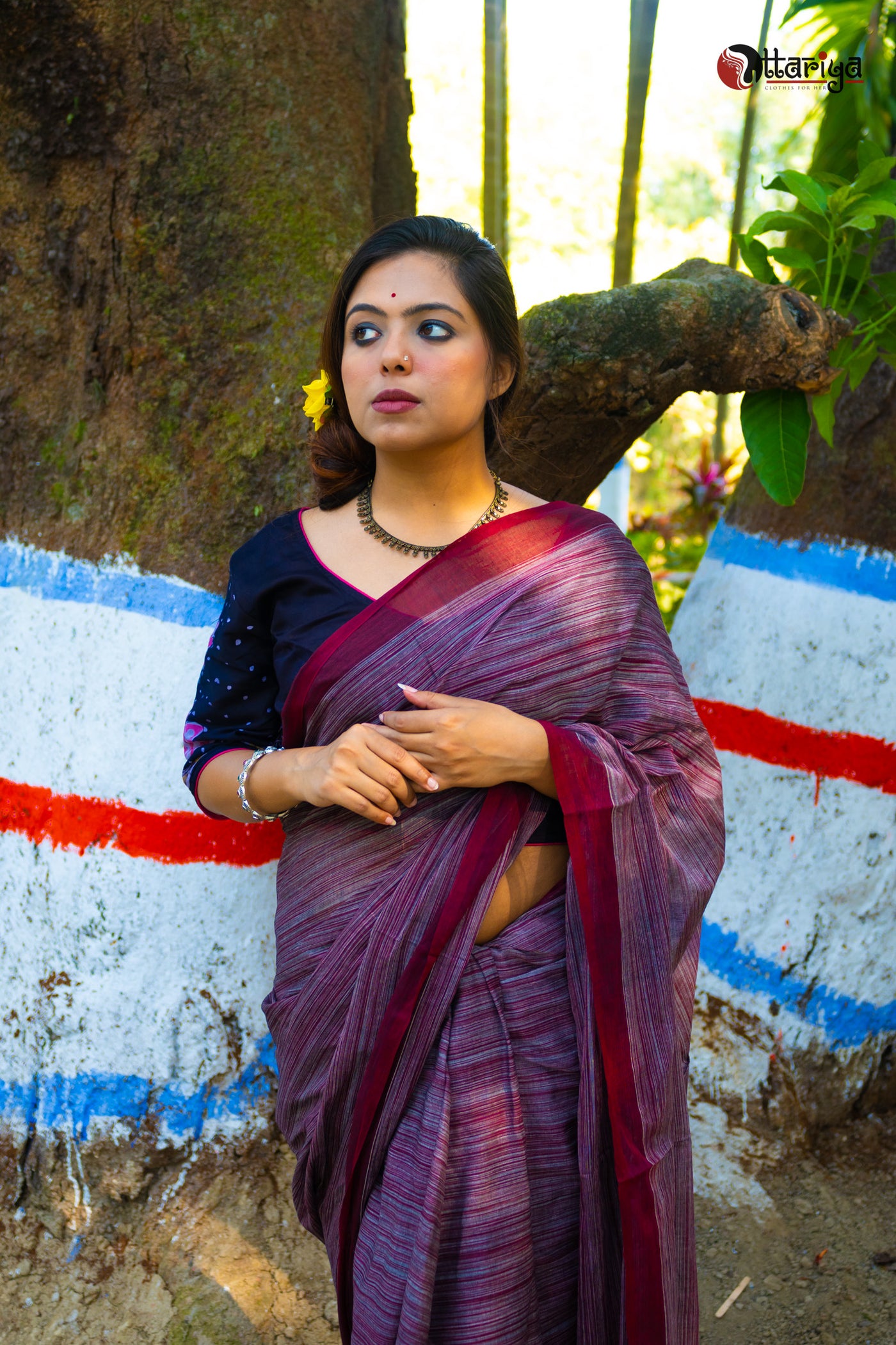 Slate Maroon Dreamy cotton Saree - Uttariya