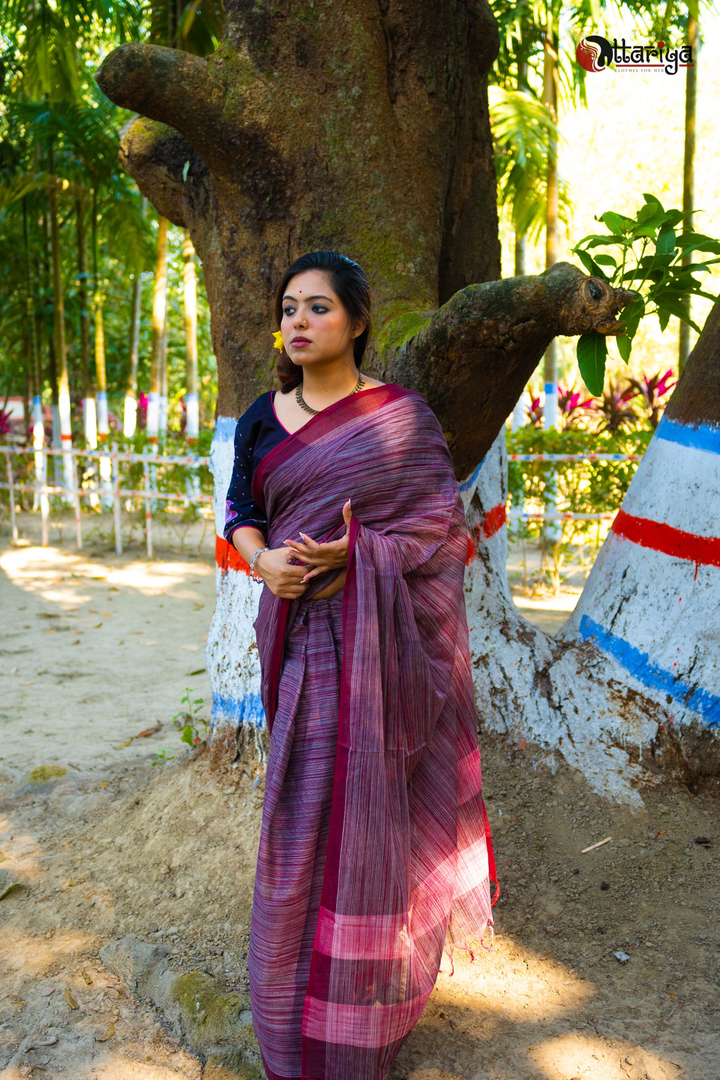 Slate Maroon Dreamy cotton Saree - Uttariya