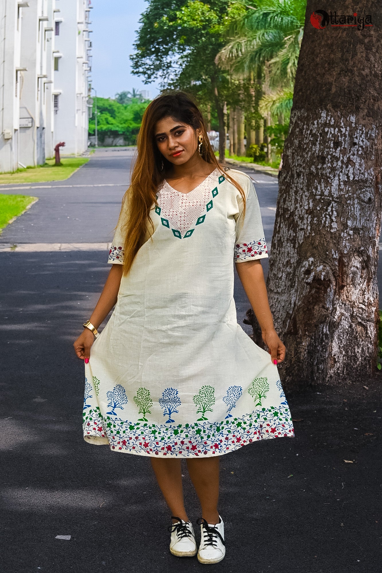 Hand crafted Khadi Block printed dress - Uttariya