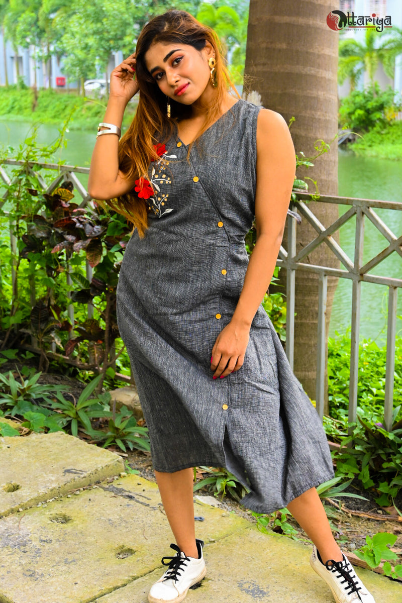 Gray embroidered dress