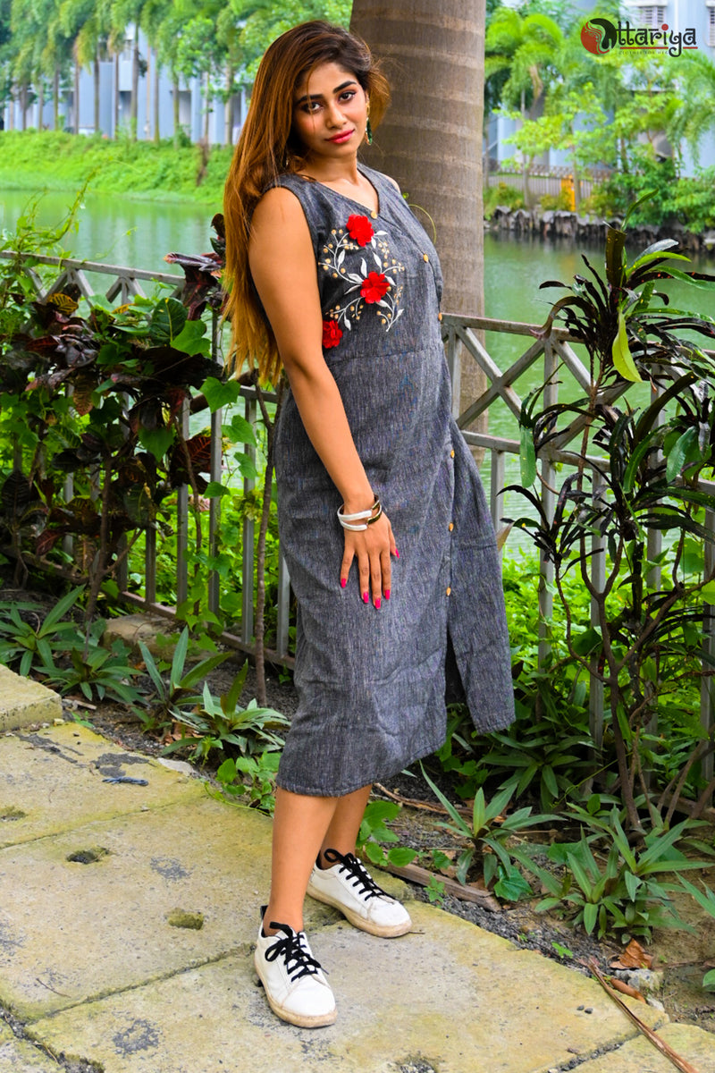 Gray embroidered dress