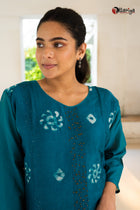 Turquise Chanderi Silk Kurta - Uttariya